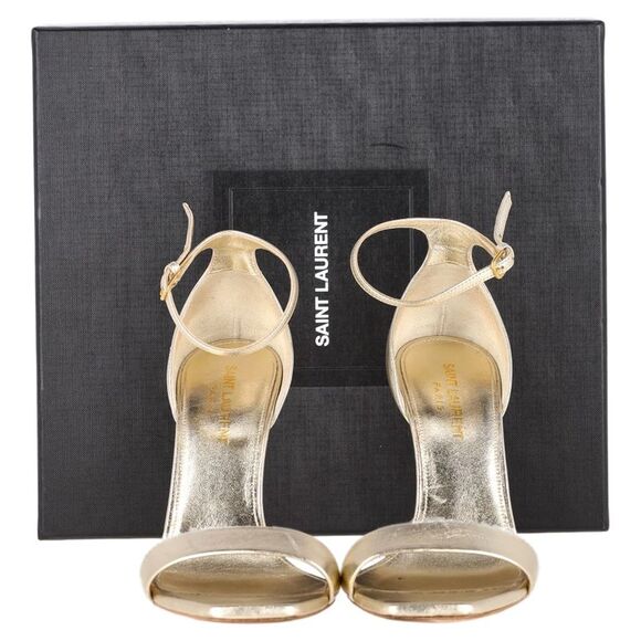 Saint Laurent Amber 105 Ankle Strap Sandals in Gold Leather - Picture 2 of 7